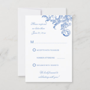 Watercolor Royal Blue Blüh Wedding RSVP Einladung