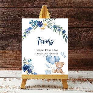 Watercolor Royal Blue Teddy Bear Balloon Poster