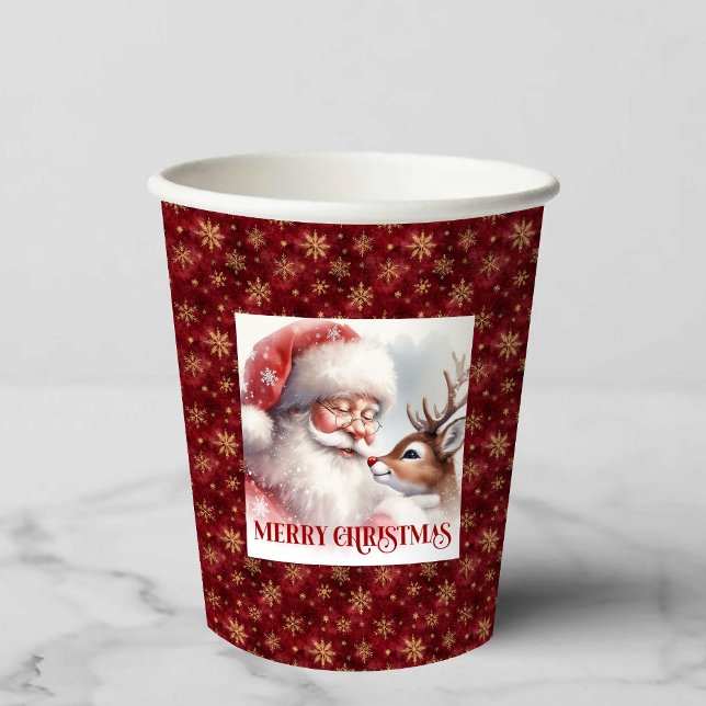 Watercolor Rudolph Santa Cute Christmas Party Cup Pappbecher (Watercolor Rudolph Santa Cute Christmas Party Cup)
