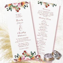 Watercolor Rust Yellow Green Autumn Floral Wedding Programm