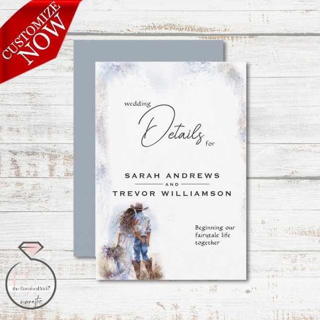 Watercolor Rustic Cowboy Wedding Begleitkarte (Von Creator hochgeladen)