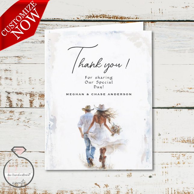 Watercolor Rustic Cowboy Wedding Dankeskarte (Von Creator hochgeladen)