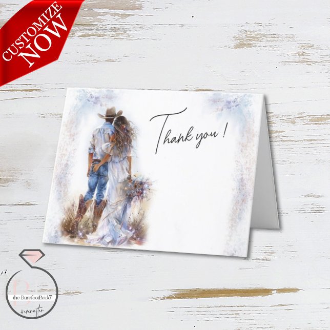 Watercolor Rustic Cowboy Wedding Dankeskarte (Von Creator hochgeladen)