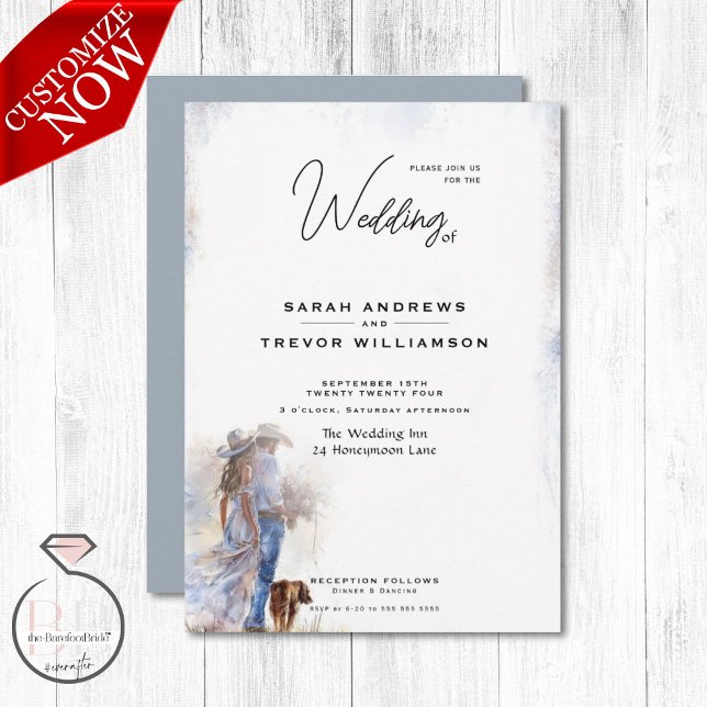 Watercolor Rustic Cowboy Wedding Einladung (Von Creator hochgeladen)