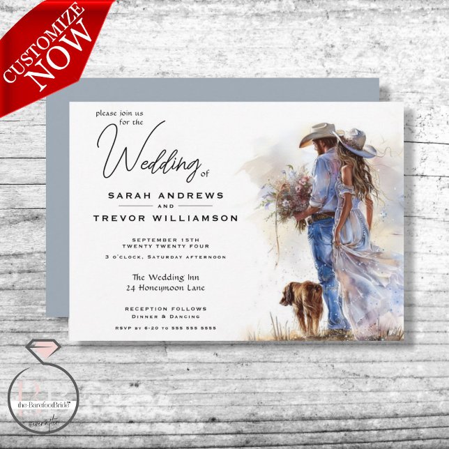 Watercolor Rustic Cowboy Wedding Einladung (Von Creator hochgeladen)