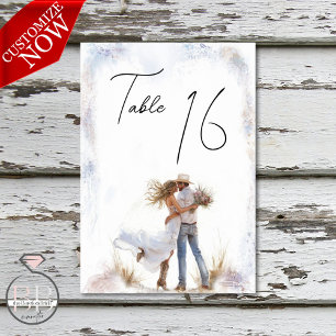Watercolor Rustic Cowboy Wedding Tischnummer
