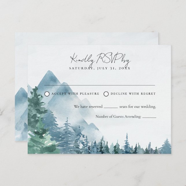 Watercolor Rustic Dusty Blue Wedding RSVP Postkarte (Vorne/Hinten)