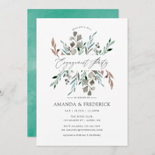 Watercolor Rustic Greenery Winter Engagement Party Einladung