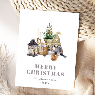Watercolor Rustic Hygge Gnome Holiday Postcard Feiertagspostkarte