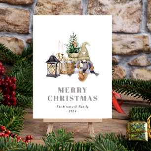 Watercolor Rustic Hygge Gnome Holiday Postcard Feiertagspostkarte