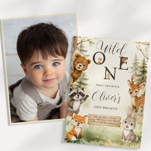 Watercolor Rustic Woodland Wild One 1. Geburtstag Einladung