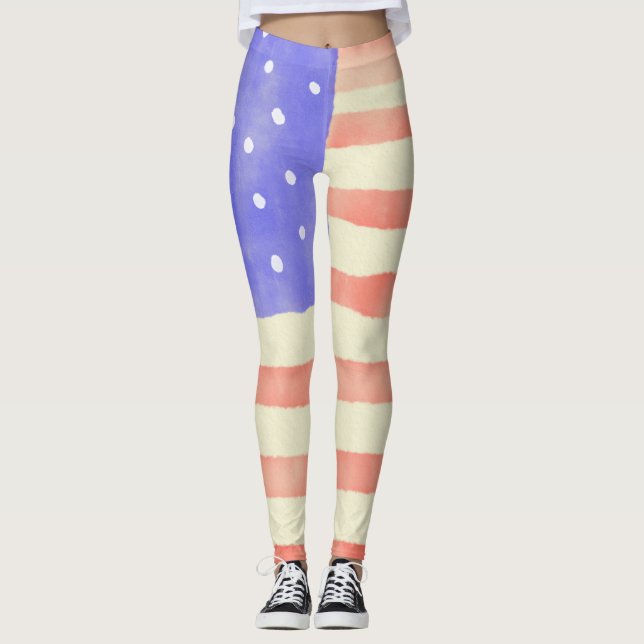 Watercolor rustikale US-Flagge Leggings (Vorderseite)