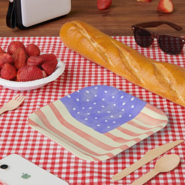 Watercolor rustikale US-Flagge Pappteller (Picknick)