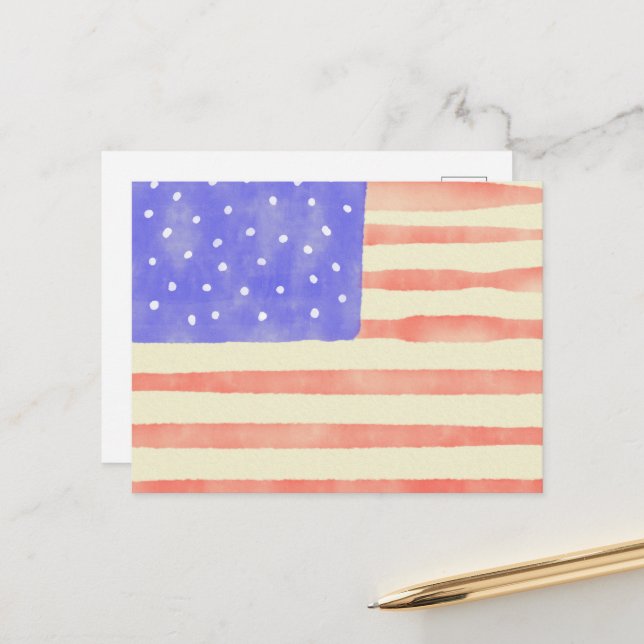 Watercolor rustikale US-Flagge Postkarte (Vorderseite/Rückseite Beispiel)
