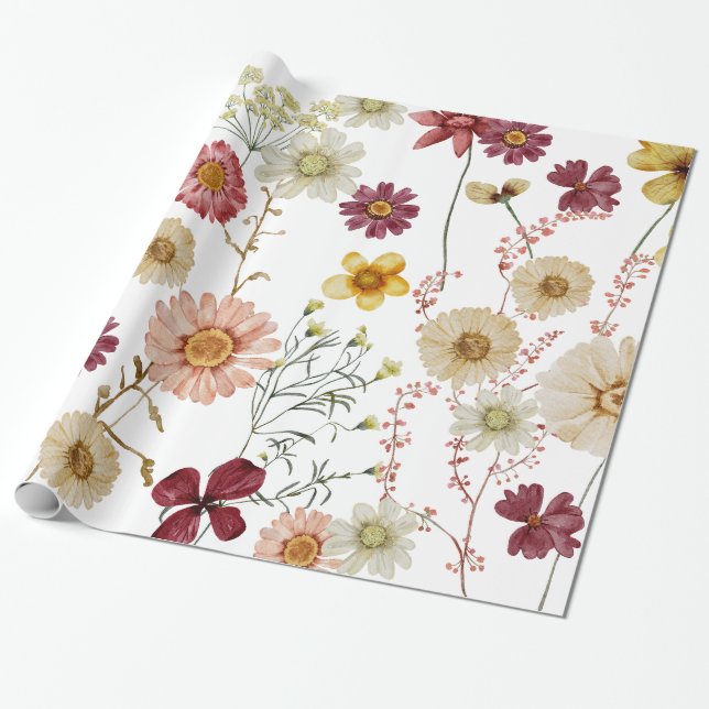 Watercolor Rustikale Wildblume Wrapping Paper Geschenkpapier (Ungerollt)