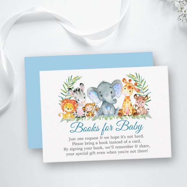 Watercolor Safari Animals Blue Books for Baby Begleitkarte (Customize to change text color, style, text size or color of back of card.)