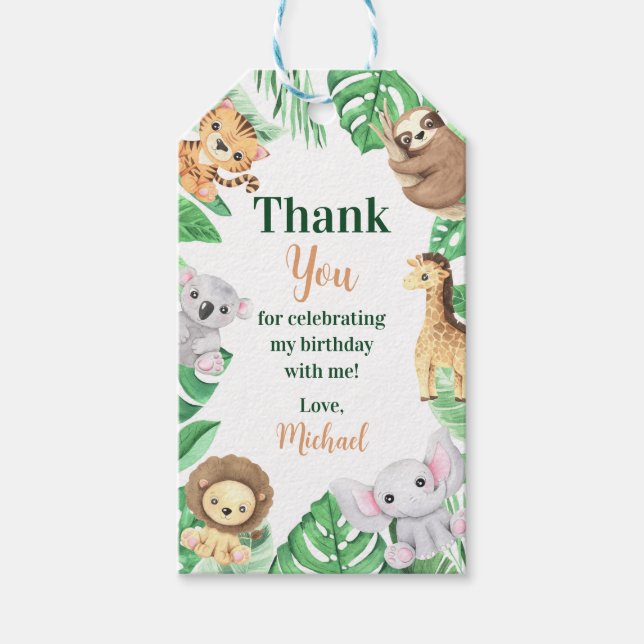 Watercolor Safari Animals Boy Birthday Geschenkanhänger (Vorderseite)