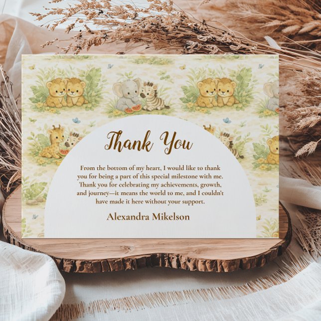 Watercolor Safari Animals First Birthday Dankeskarte (Von Creator hochgeladen)