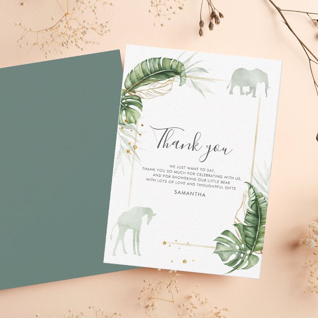 Watercolor Safari Animals Kinderdusche Vielen Dank Mitteilungskarte (Watercolor Safari Animals Baby Shower Thank You Note Card)