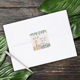 Watercolor Safari Animals Kinderdusche Vielen Dank Quadratischer Aufkleber