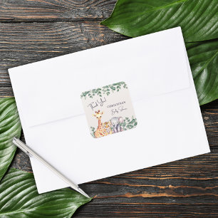 Watercolor Safari Animals Kinderdusche Vielen Dank Quadratischer Aufkleber