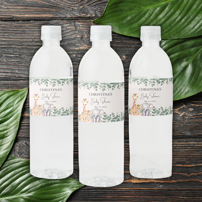 Watercolor Safari Animals Kinderdusche Vielen Dank Wasserflaschenetikett (Von Creator hochgeladen)