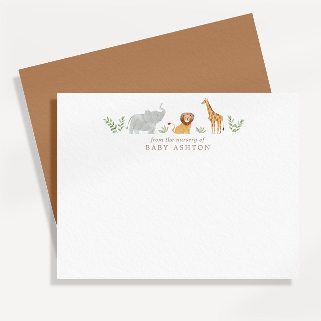 Watercolor Safari Animals Nursery Note Card Ankündigung (Von Creator hochgeladen)