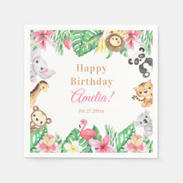 Watercolor Safari Animals Pink Floral Girl Serviette