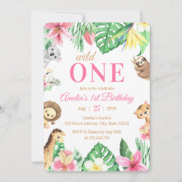 Watercolor Safari Animals Wild One 1st Birthday Einladung