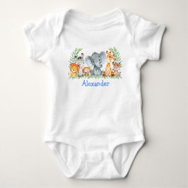 Watercolor Safari Baby Animals Blue Elephant Baby Strampler