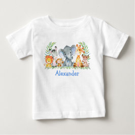 Watercolor Safari Baby Animals Blue Elephant Baby T-shirt