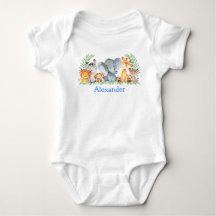 Watercolor Safari Baby Animals Blue Elephant