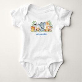 Watercolor Safari Baby Animals Blue Elephant Strampler