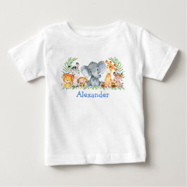 Watercolor Safari Baby Animals Blue Elephant T-shirt