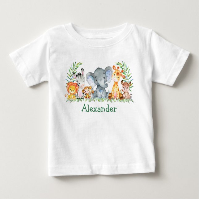 Watercolor Safari Baby Animals Elephant T-shirt (Vorderseite)