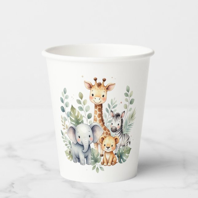 Watercolor Safari Baby Shower Paper Cups Pappbecher (Vorderseite)