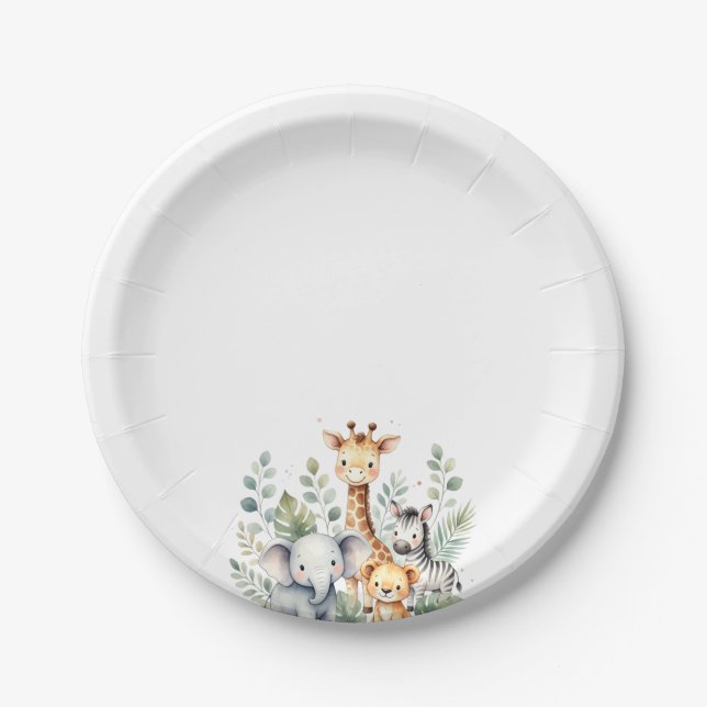 Watercolor Safari Baby Shower Plates Pappteller (Vorderseite)
