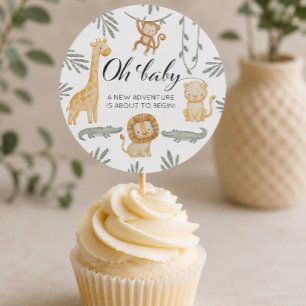Watercolor-Safari-Dschungel-Oh-Baby-Cupcake-Topper Runder Aufkleber