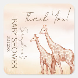 Watercolor Safari Giraffe Kinderdusche Danke Quadratischer Aufkleber