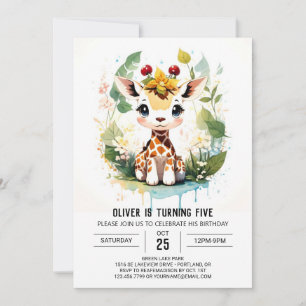 Watercolor Safari Journey Giraffe Geburtstag Einladung