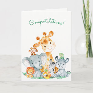 Watercolor Safari Jungle Animals Gratulationen Karte