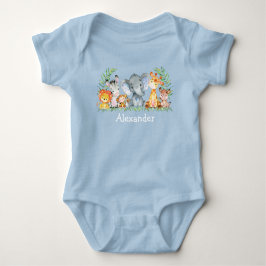Watercolor Safari Jungle Baby Animals Blue Baby Strampler