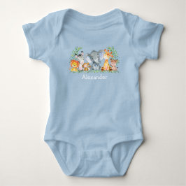 Watercolor Safari Jungle Baby Animals Blue Strampler