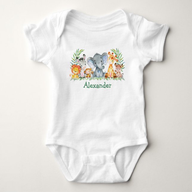 Watercolor Safari Jungle Baby Animes Baby Strampler (Vorderseite)