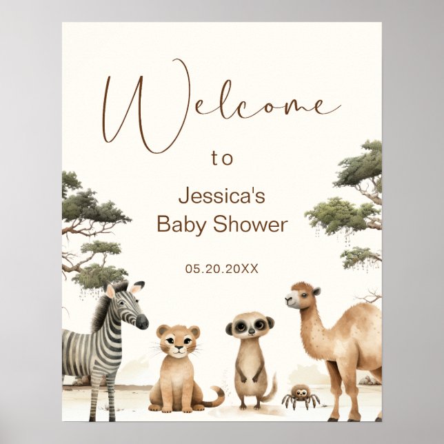Watercolor Safari Jungle Baby Dusche Willkommen Poster (Vorne)