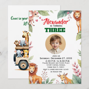 Watercolor-Safari-Kinderparty-Tiere Dschungel-Safa Einladung