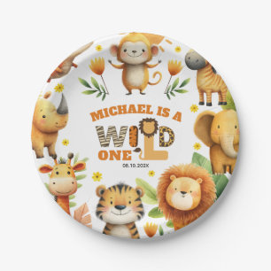 Watercolor-Safari-Tiere WILD ONE 1. Geburtstag Pappteller