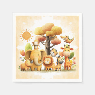 Watercolor-Safari-Tiere WILD ONE Geburtstagsfeier Serviette