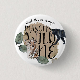 Watercolor Safari Wild One Animal Birthday Party Button