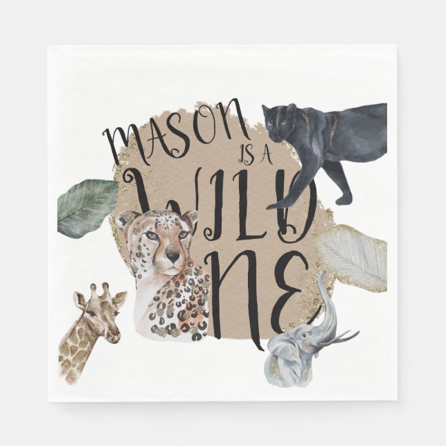 Watercolor Safari Wild One Animal Birthday Party Serviette (Vorderseite)